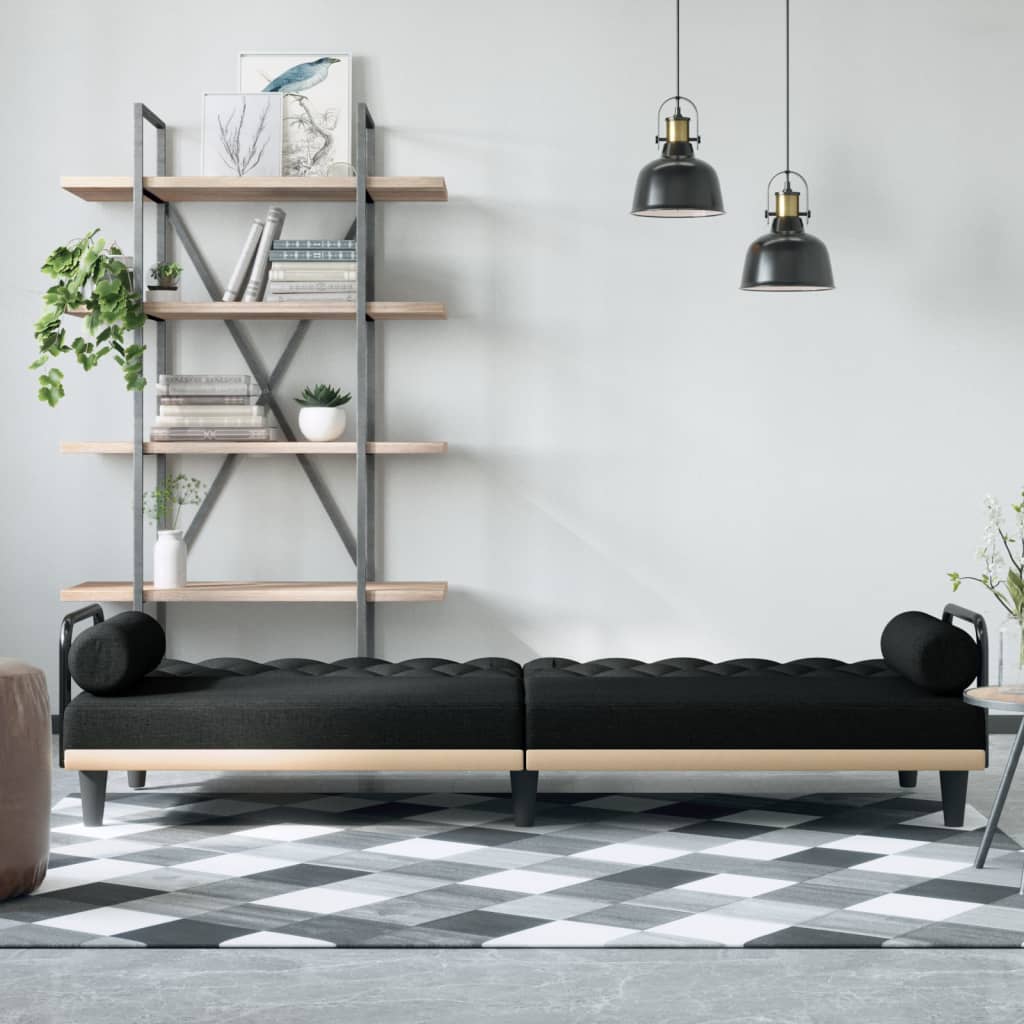 Canapea extensibilă cu cotiere, negru, textil