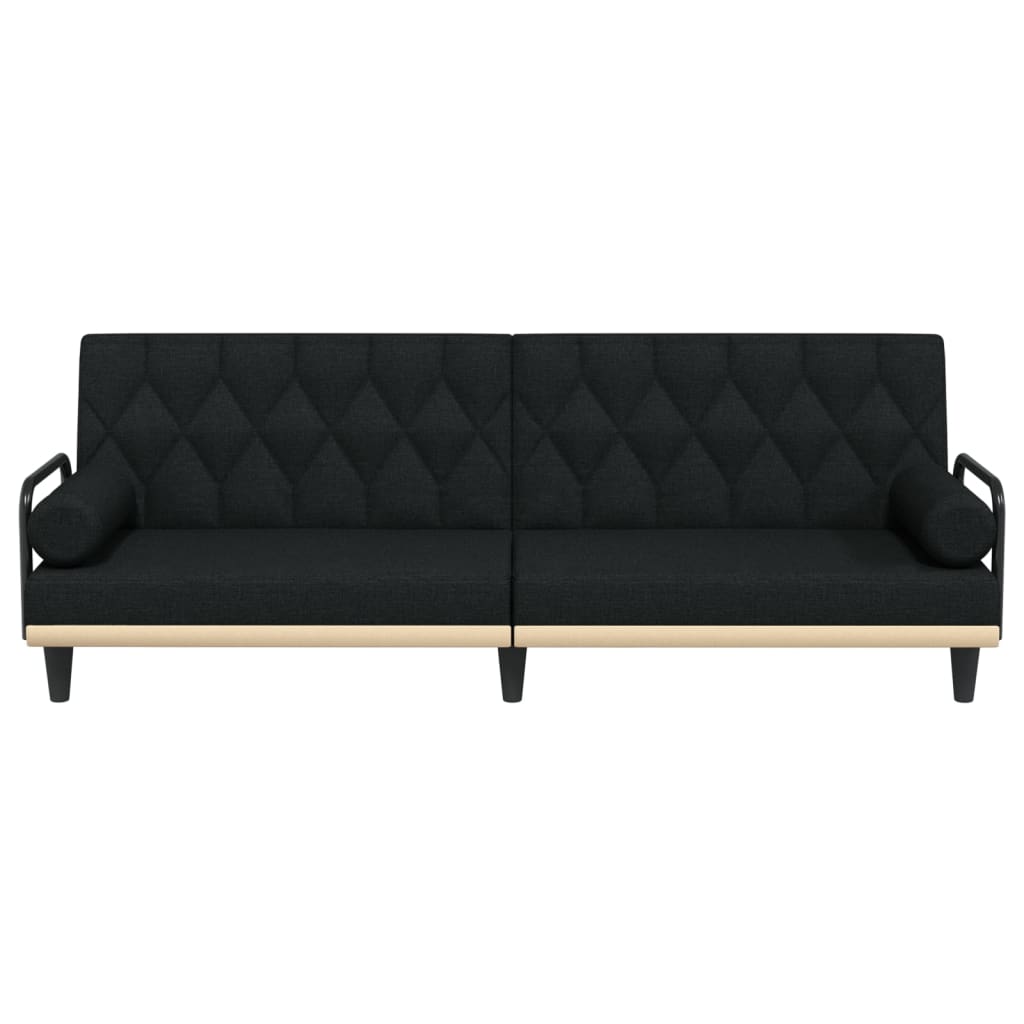 Canapea extensibilă cu cotiere, negru, textil