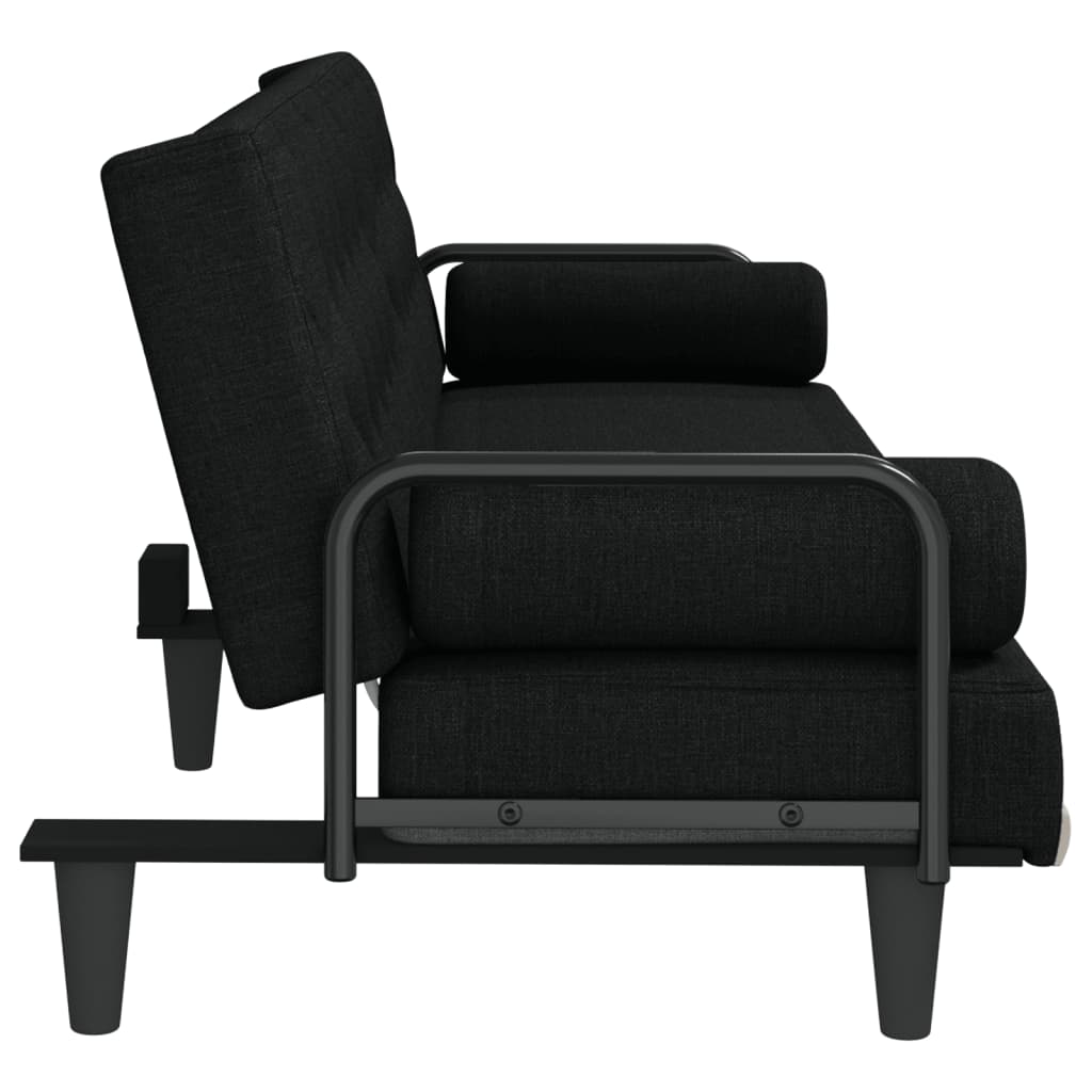 Canapea extensibilă cu cotiere, negru, textil