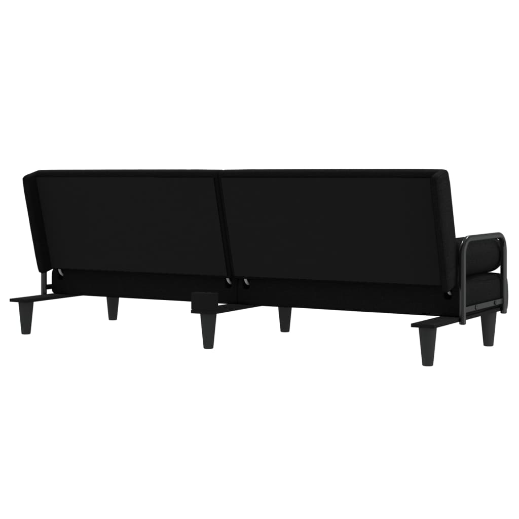 Canapea extensibilă cu cotiere, negru, textil