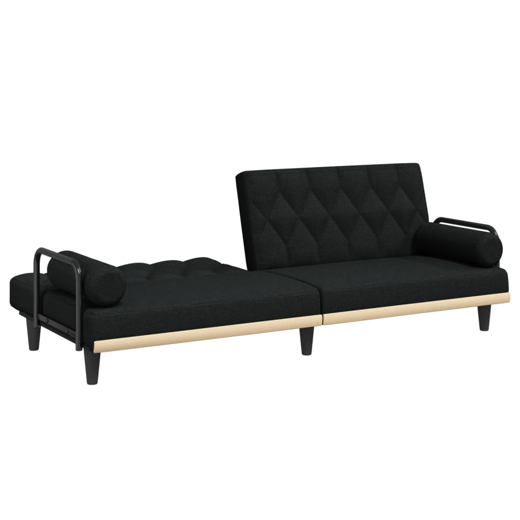 Canapea extensibilă cu cotiere, negru, textil