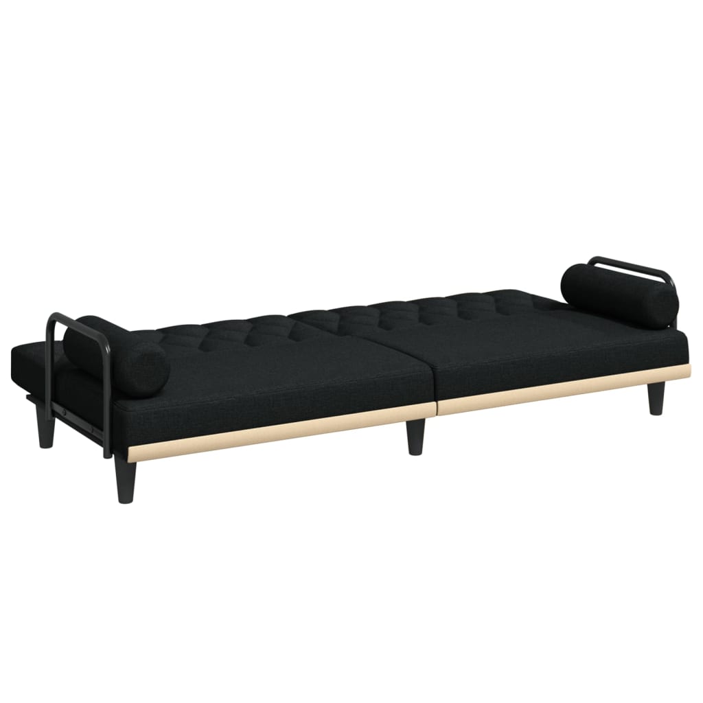 Canapea extensibilă cu cotiere, negru, textil