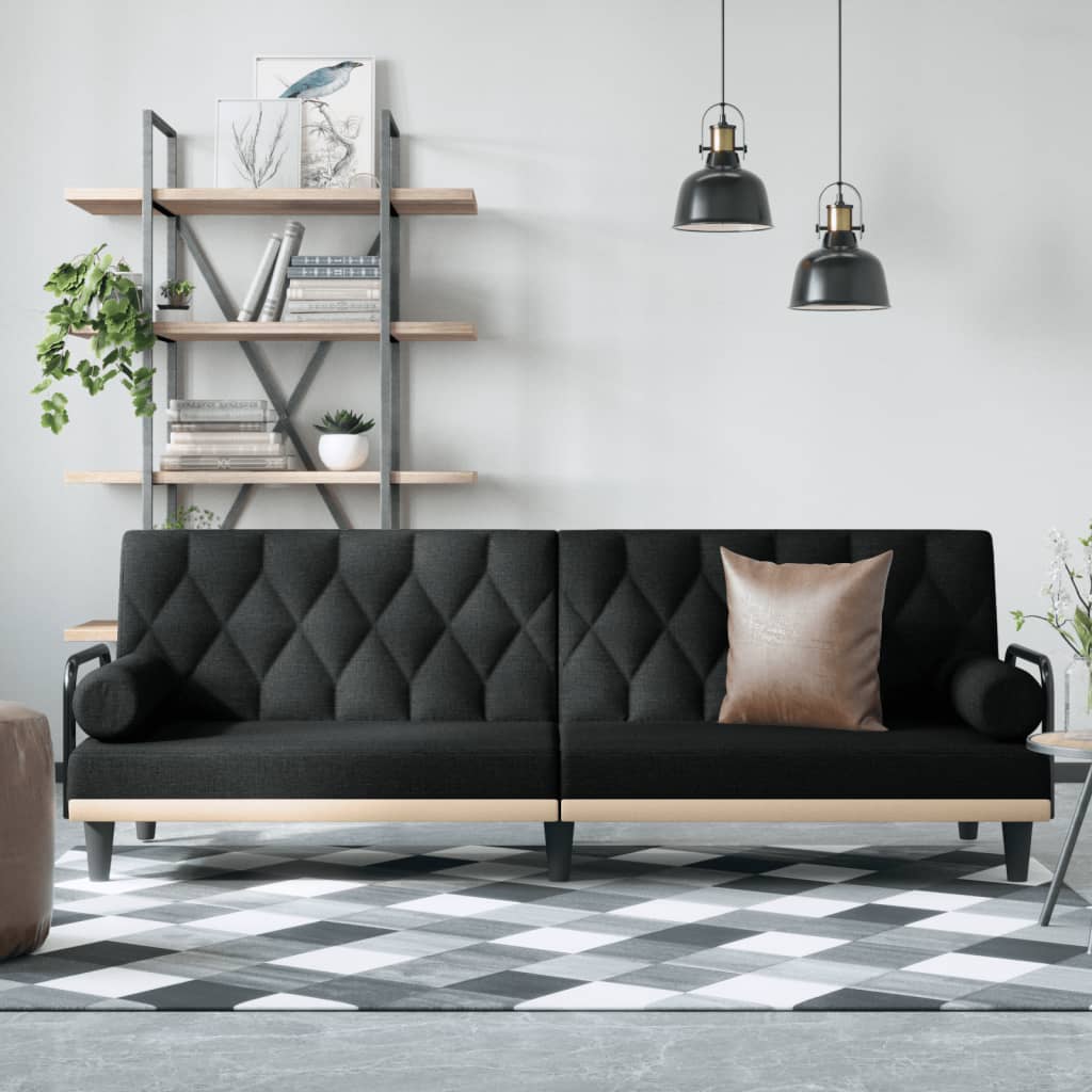 Canapea extensibilă cu cotiere, negru, textil
