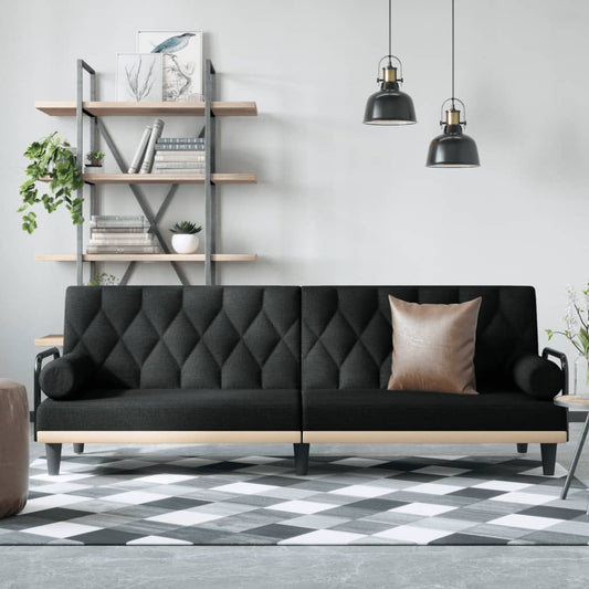 Canapea extensibilă cu cotiere, negru, textil