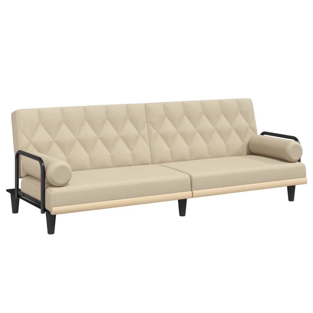 Canapea extensibilă cu cotiere, crem, material textil