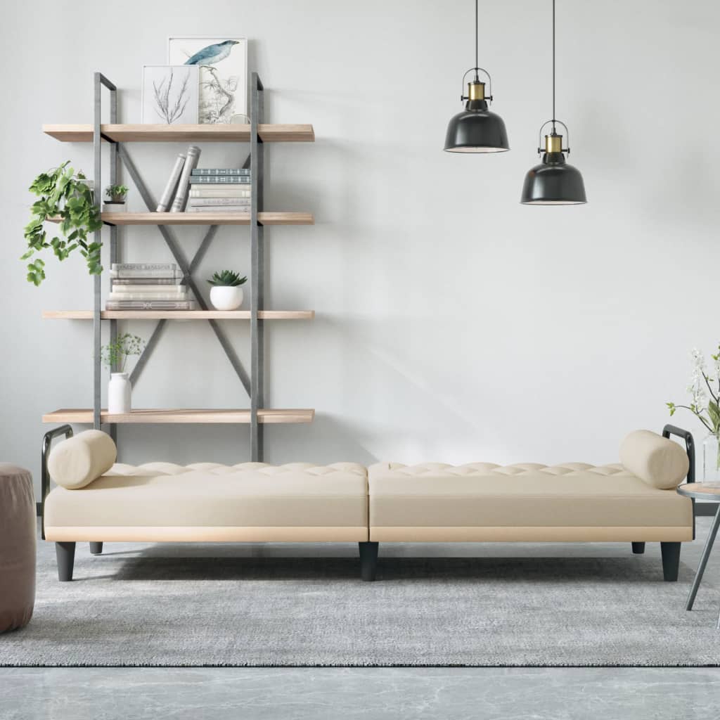Canapea extensibilă cu cotiere, crem, material textil