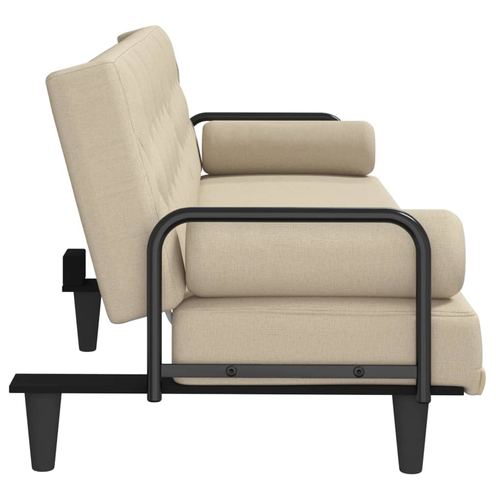 Canapea extensibilă cu cotiere, crem, material textil