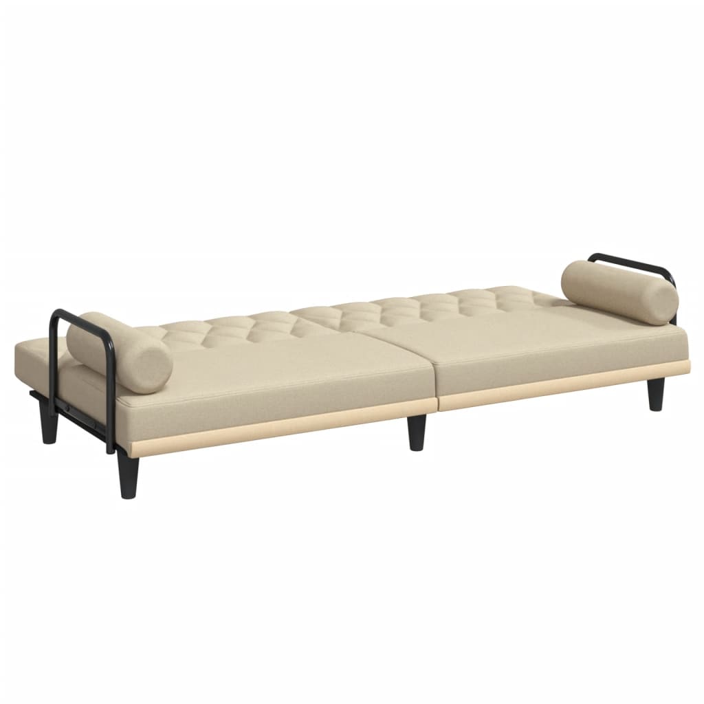 Canapea extensibilă cu cotiere, crem, material textil