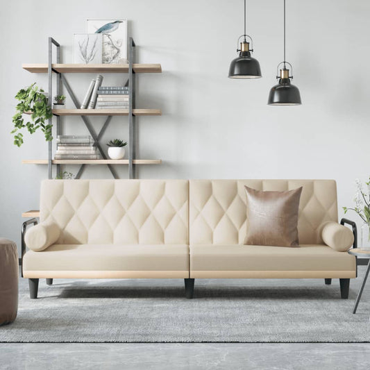Canapea extensibilă cu cotiere, crem, material textil