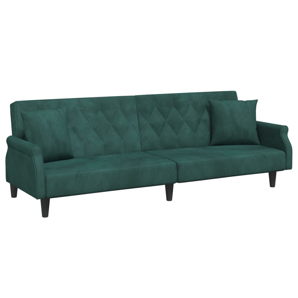 Canapea extensibilă cu cotiere, verde închis, catifea
