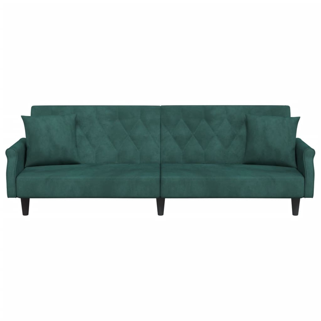 Canapea extensibilă cu cotiere, verde închis, catifea
