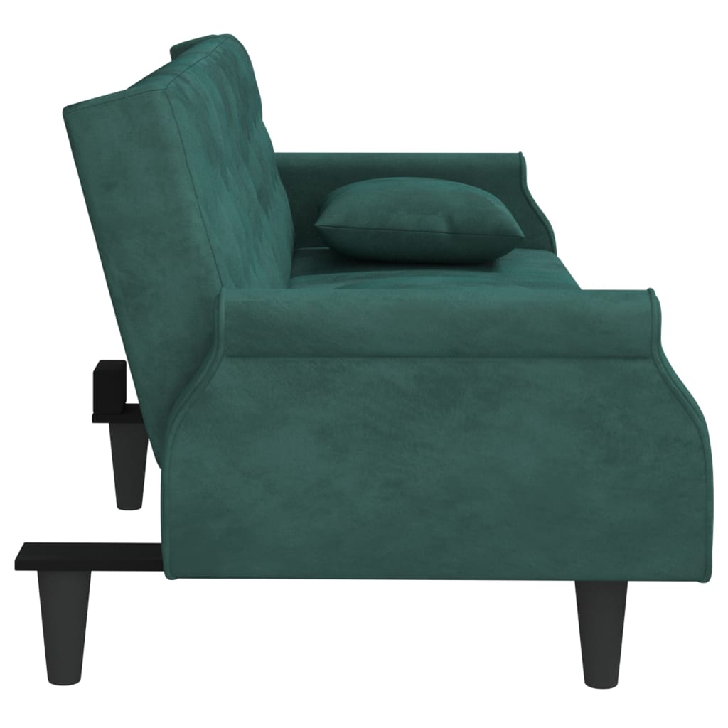 Canapea extensibilă cu cotiere, verde închis, catifea