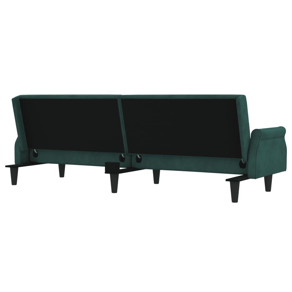 Canapea extensibilă cu cotiere, verde închis, catifea