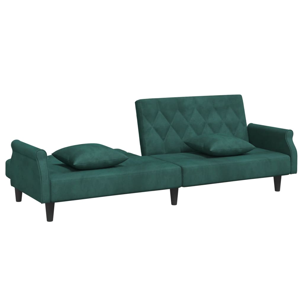Canapea extensibilă cu cotiere, verde închis, catifea