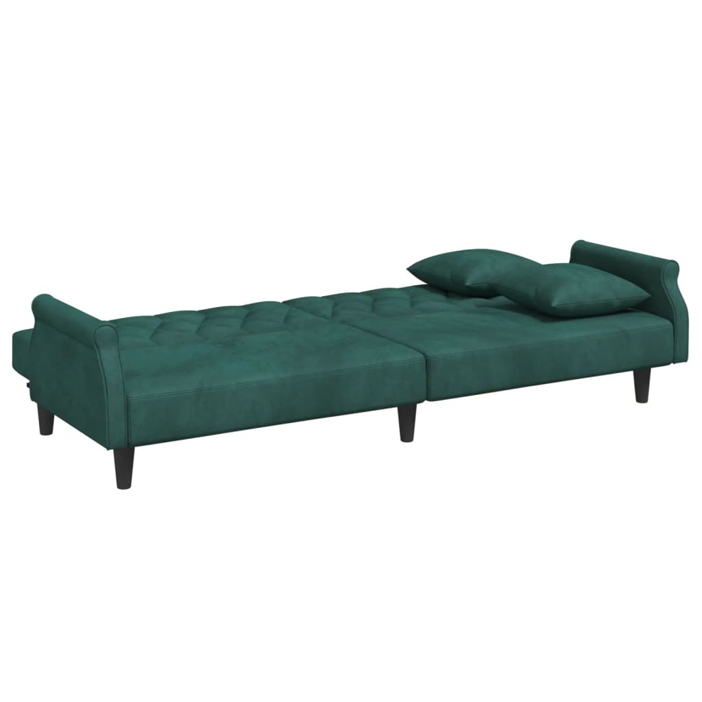 Canapea extensibilă cu cotiere, verde închis, catifea