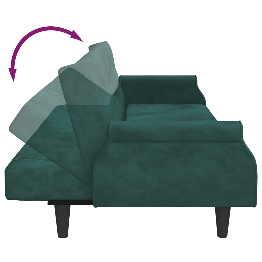 Canapea extensibilă cu cotiere, verde închis, catifea
