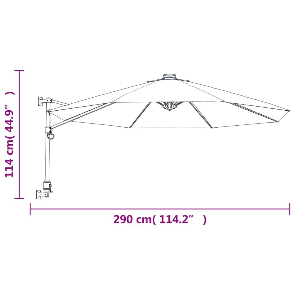 Umbrelă de soare montată pe perete, verde măr, 290 cm