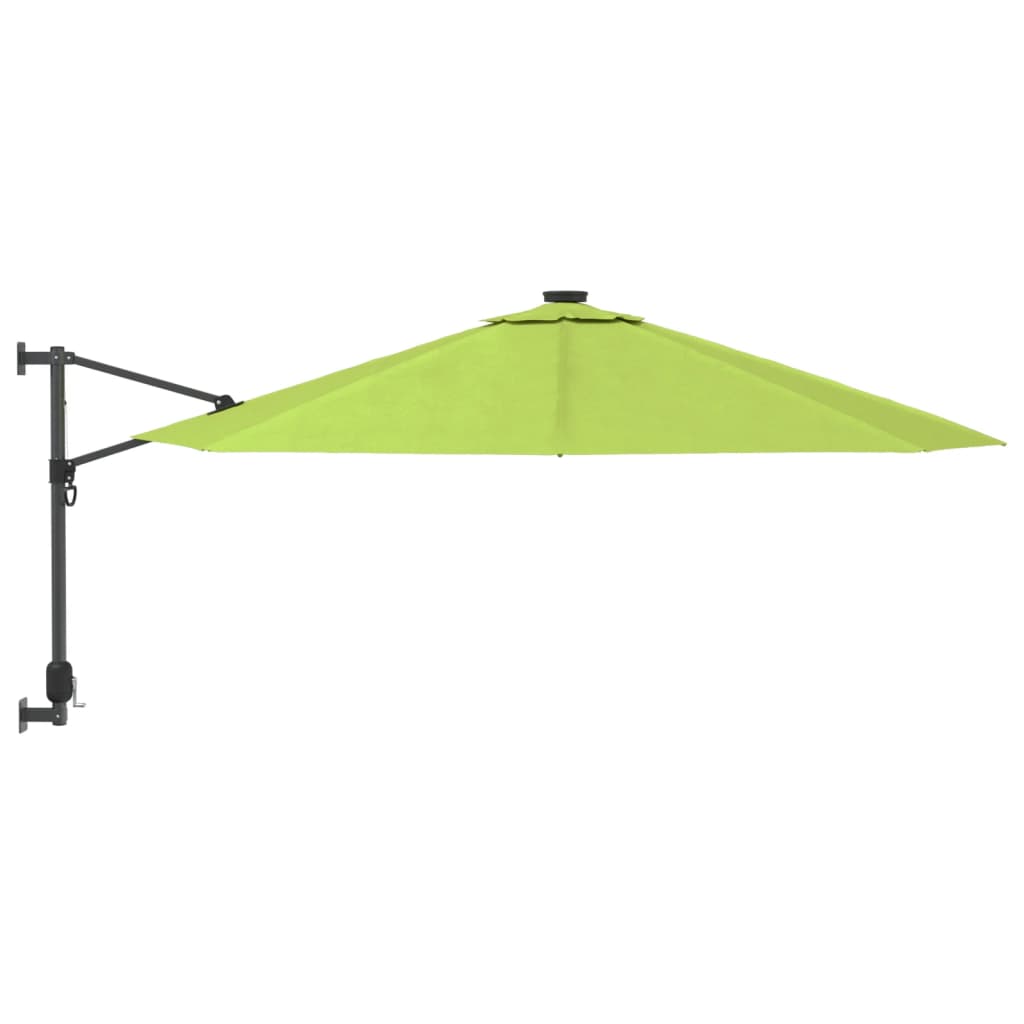 Umbrelă de soare montată pe perete cu LED-uri verde măr, 290 cm