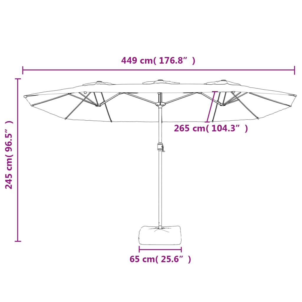 Umbrelă de soare grădină cu două capete, roșu bordo, 449x245 cm