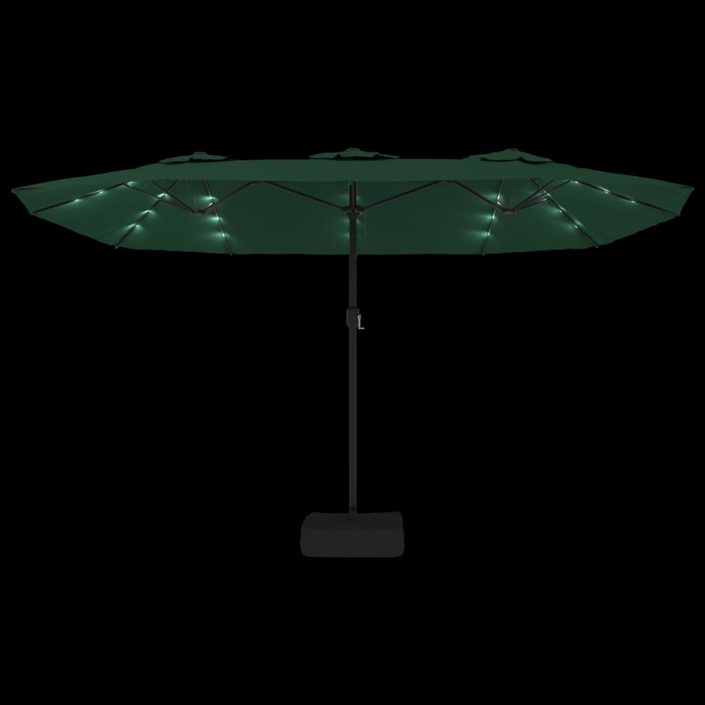 Umbrelă de grădină cu două capete cu LED-uri, verde, 449x245 cm