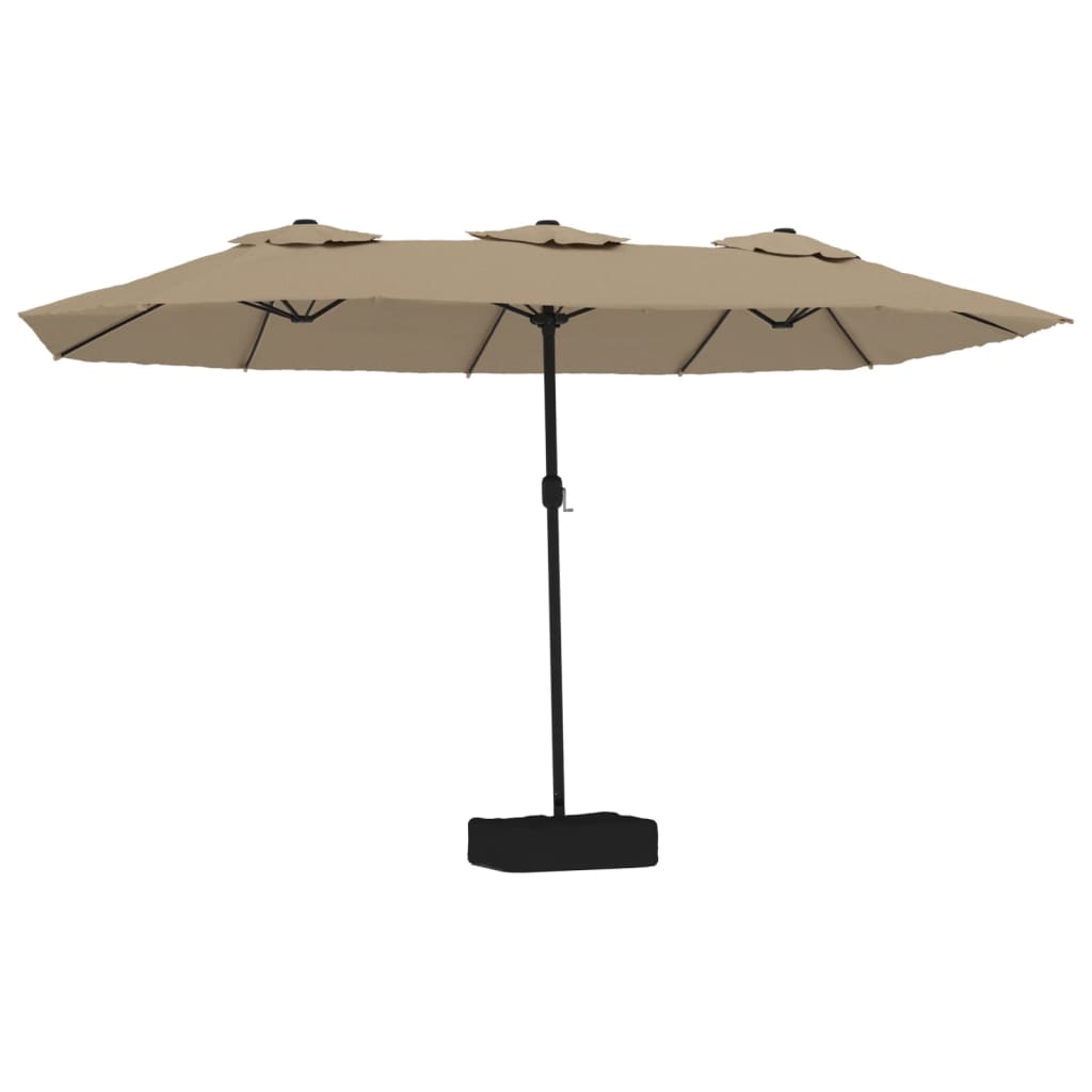 Umbrelă soare cu două capete cu LED-uri, gri taupe, 449x245 cm