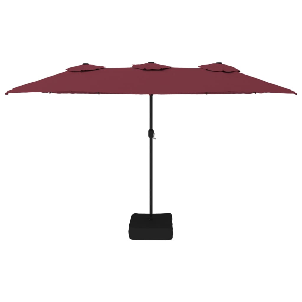 Umbrelă de grădină două capete/LED-uri, roșu bordo, 449x245 cm