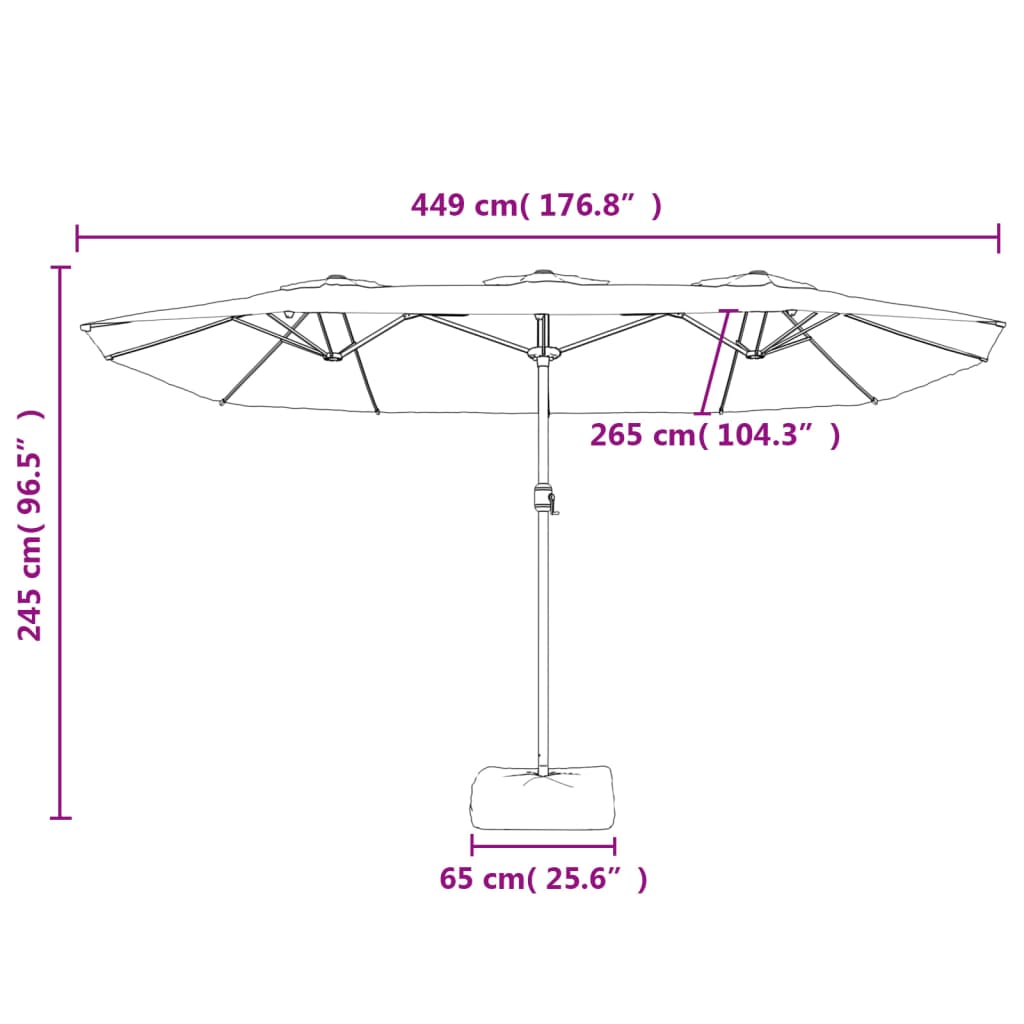 Umbrelă de grădină două capete/LED-uri, roșu bordo, 449x245 cm