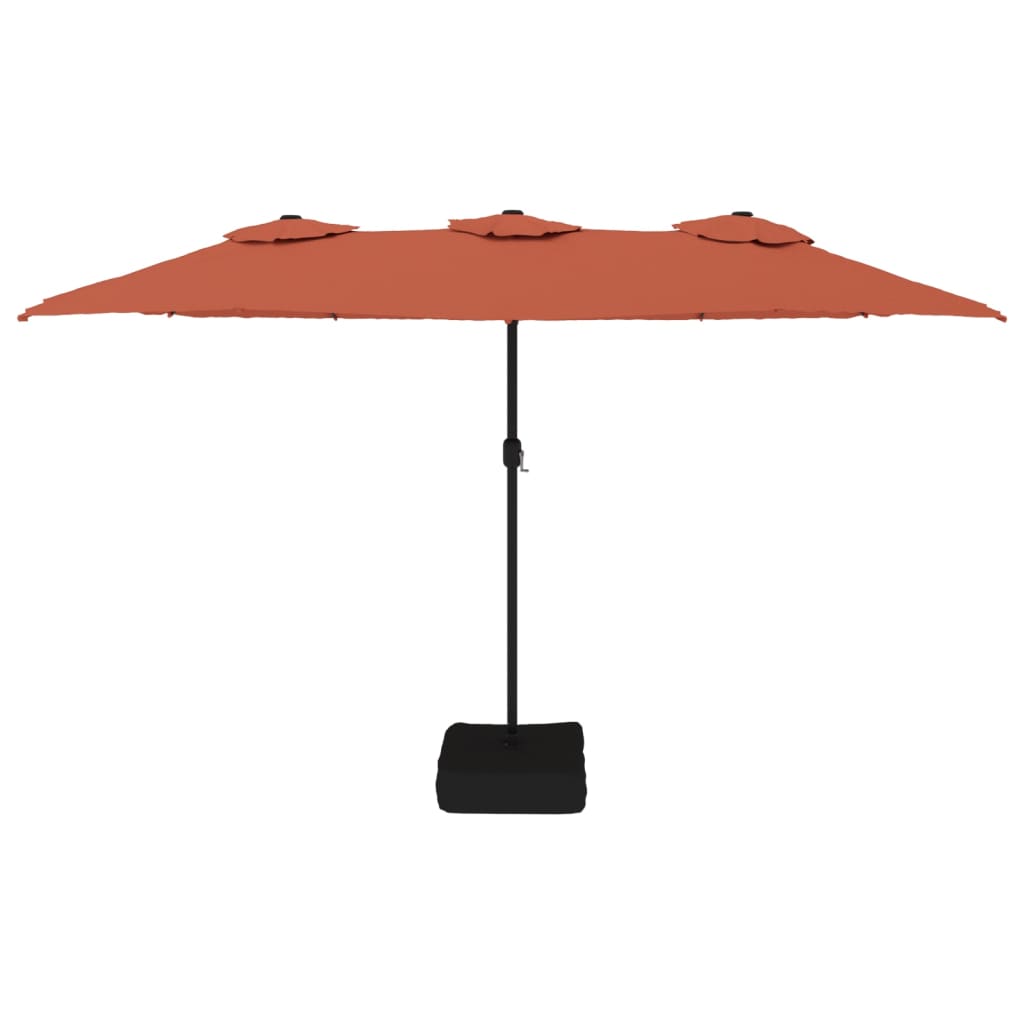 Umbrelă de grădină cu două capete/LED, cărămiziu, 449x245 cm