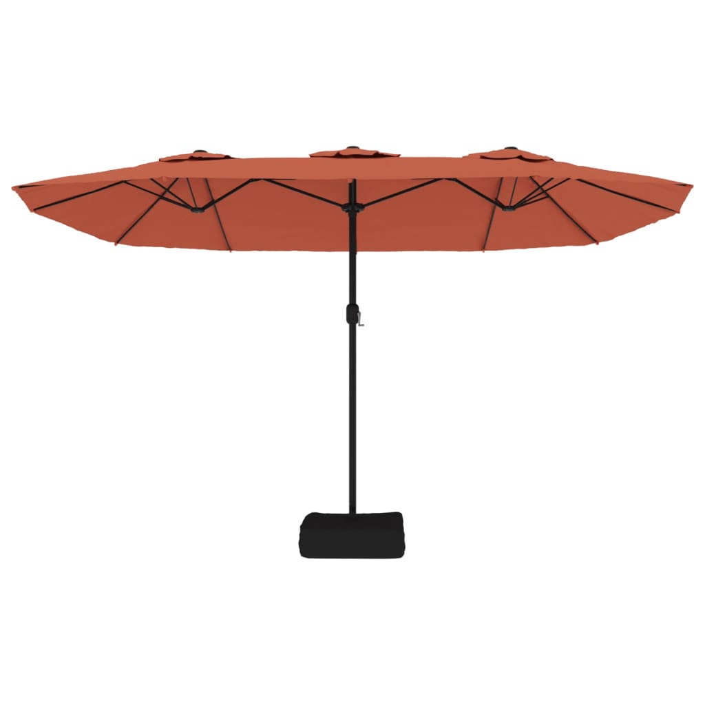 Umbrelă de grădină cu două capete/LED, cărămiziu, 449x245 cm