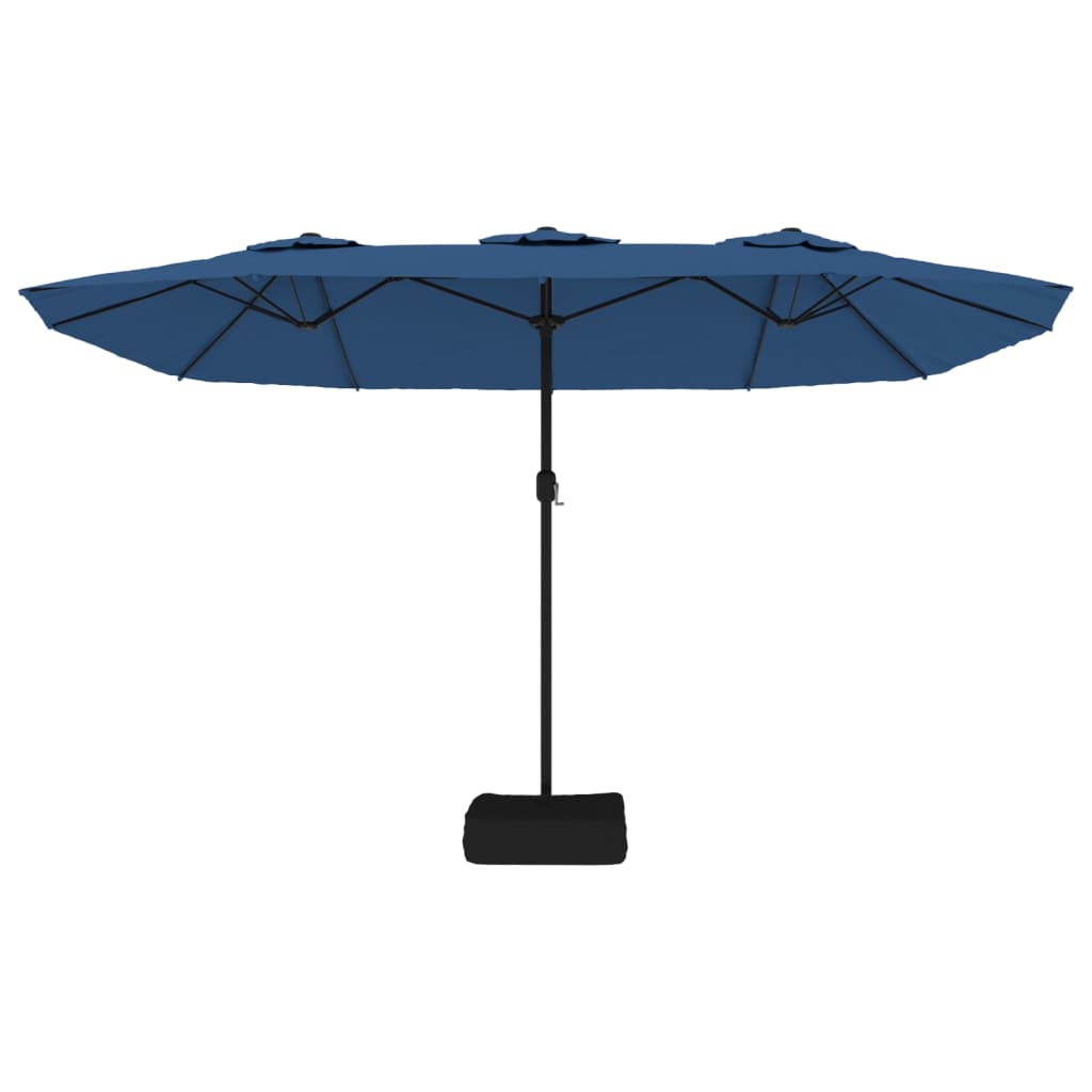 Umbrelă de grădină cu două capete/LED-uri, azuriu, 449x245 cm