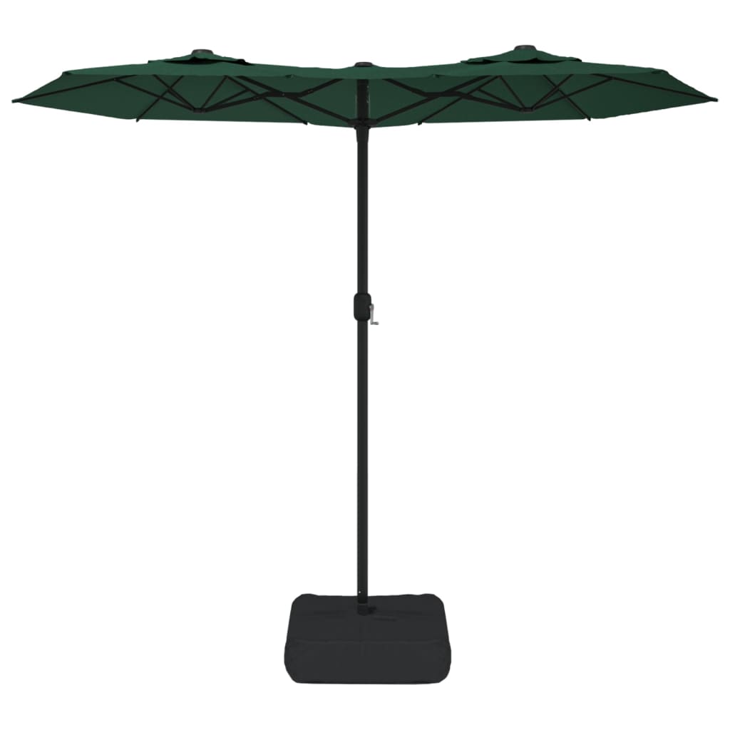 Umbrelă de grădină cu două capete cu LED-uri, verde, 316x240 cm