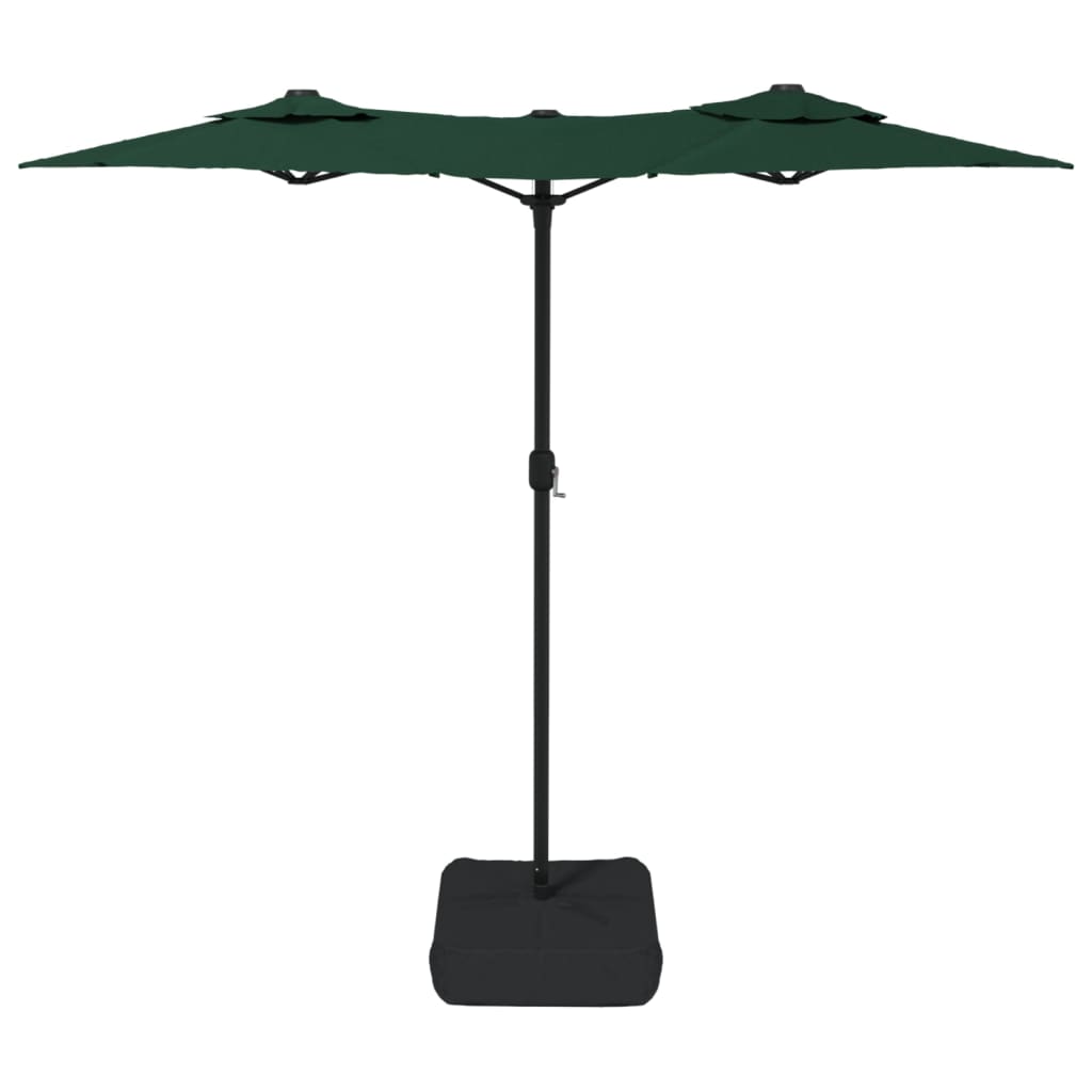 Umbrelă de grădină cu două capete cu LED-uri, verde, 316x240 cm