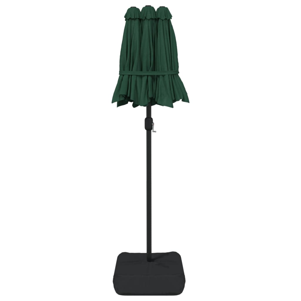 Umbrelă de grădină cu două capete cu LED-uri, verde, 316x240 cm