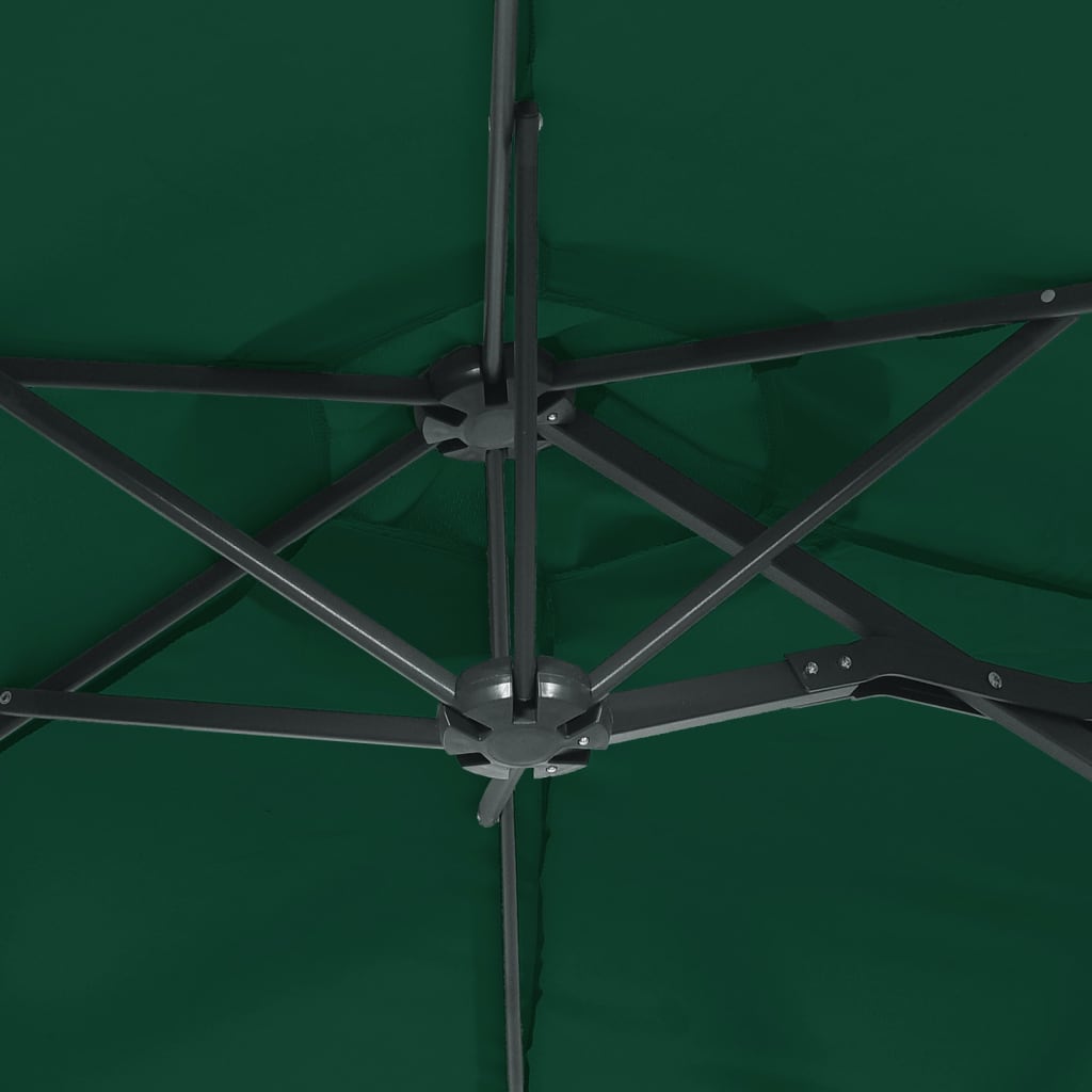 Umbrelă de grădină cu două capete cu LED-uri, verde, 316x240 cm