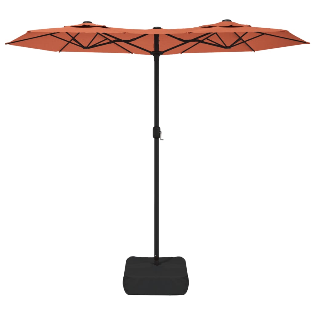 Umbrelă de grădină cu două capete/LED-uri, cărămiziu 316x240 cm