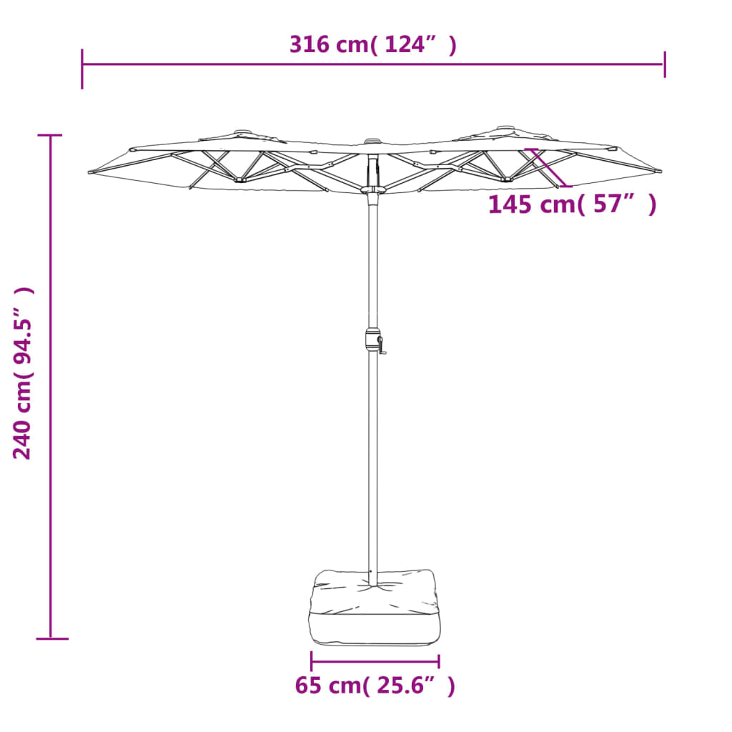 Umbrelă de grădină cu două capete/LED-uri, cărămiziu 316x240 cm