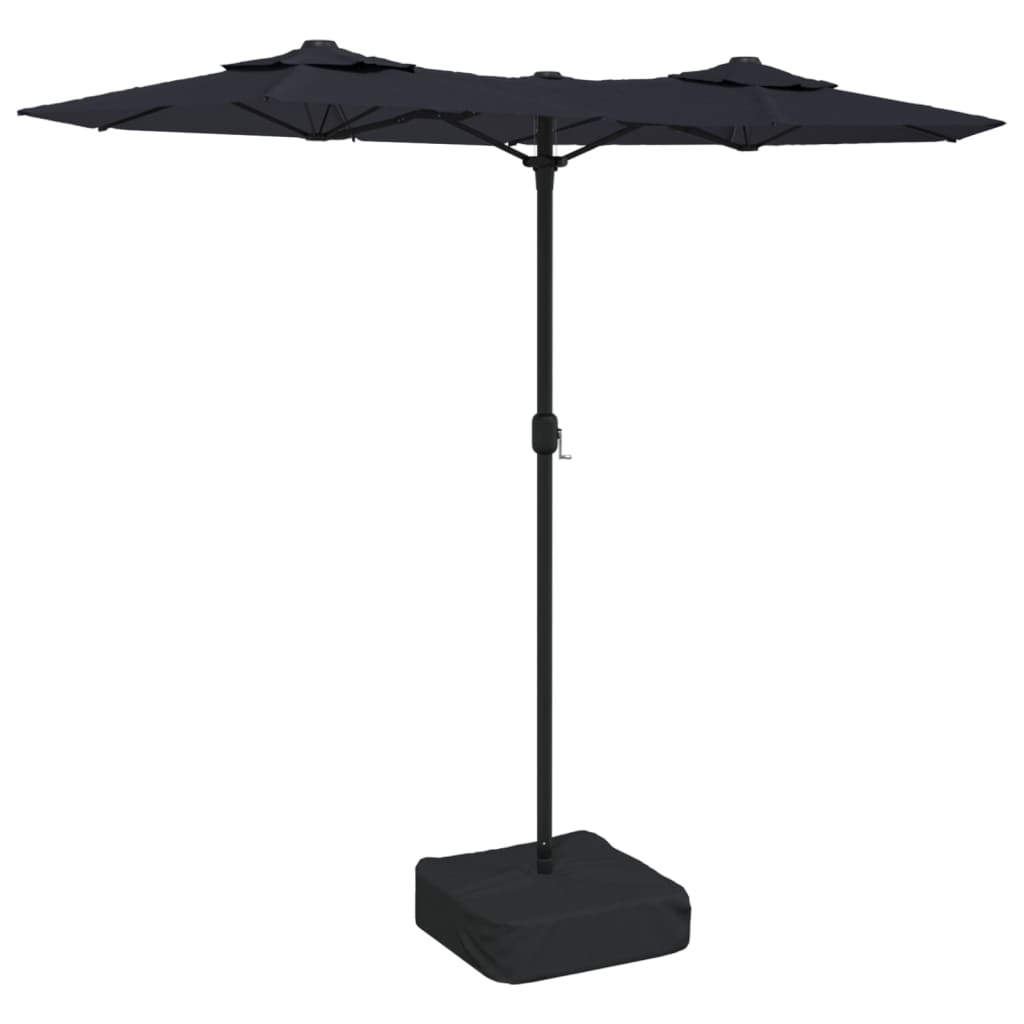 Umbrelă de grădină cu două capete cu LED-uri, negru, 316x240 cm