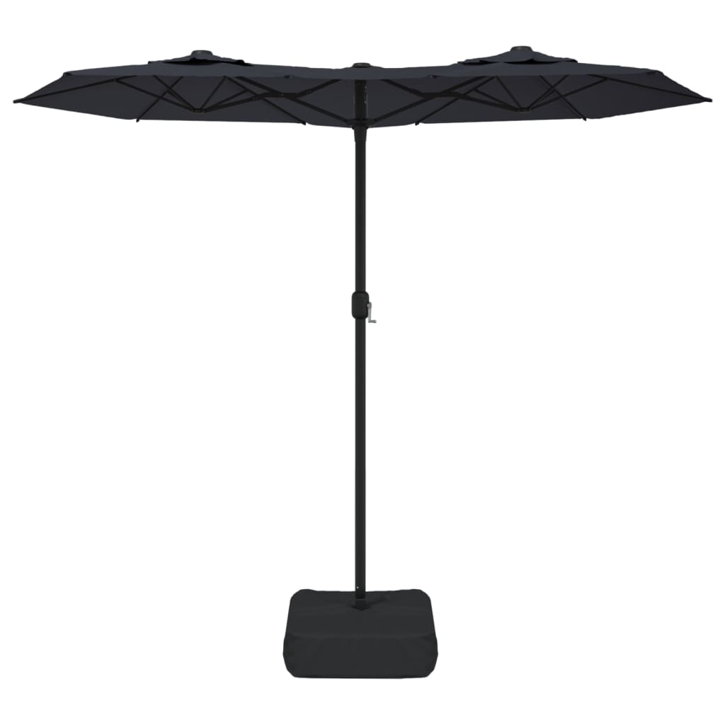 Umbrelă de grădină cu două capete cu LED-uri, negru, 316x240 cm