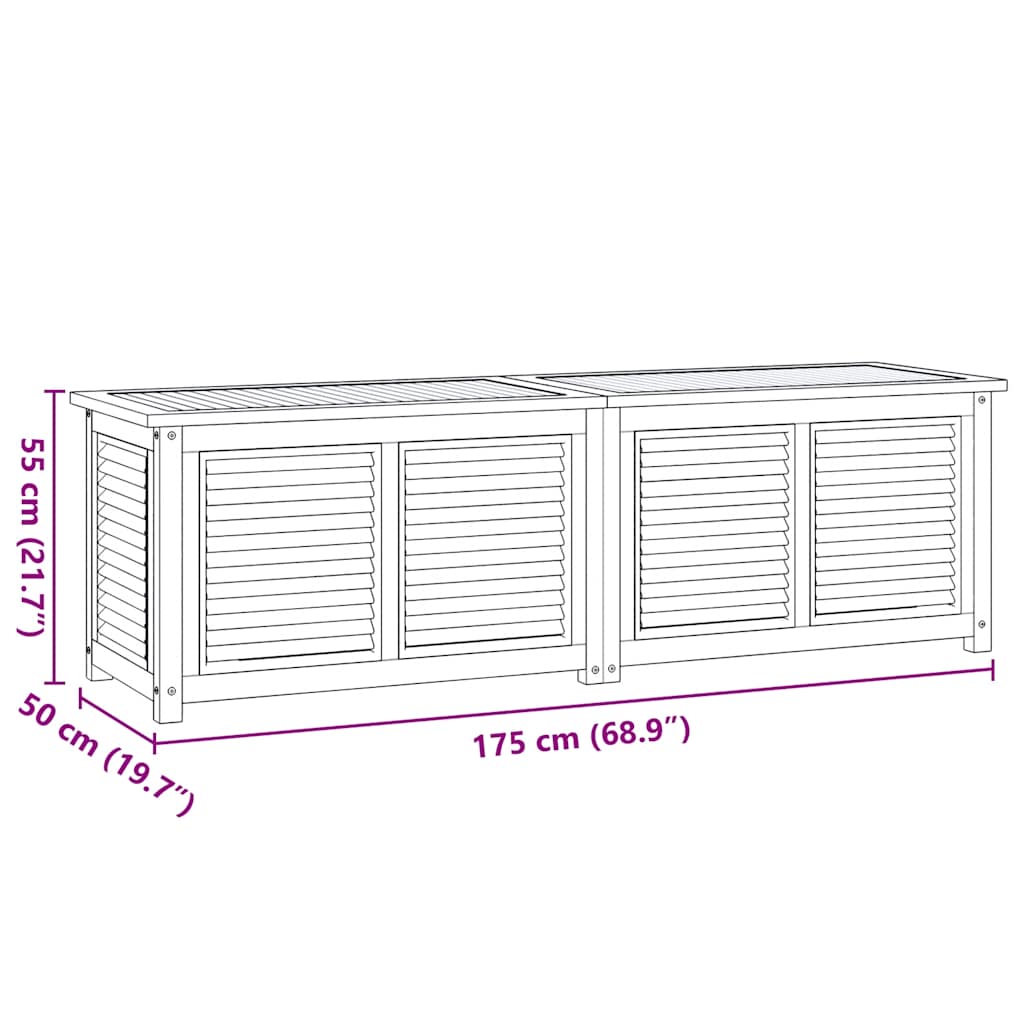 Ladă depozitare grădină cu geantă, 175x50x55 cm, lemn masiv tec
