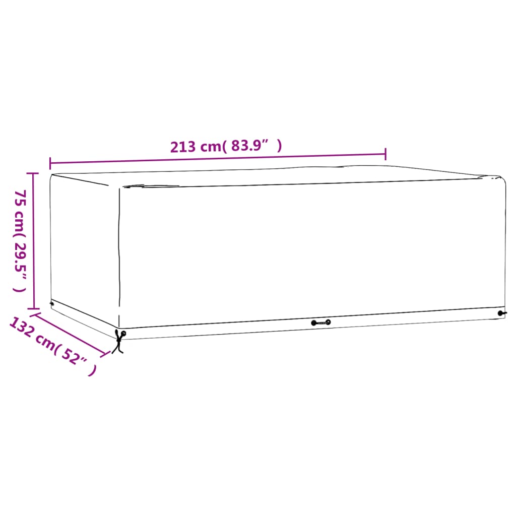Husă pentru mobilier grădină, 12 ocheți, 213x132x75 cm pătrat