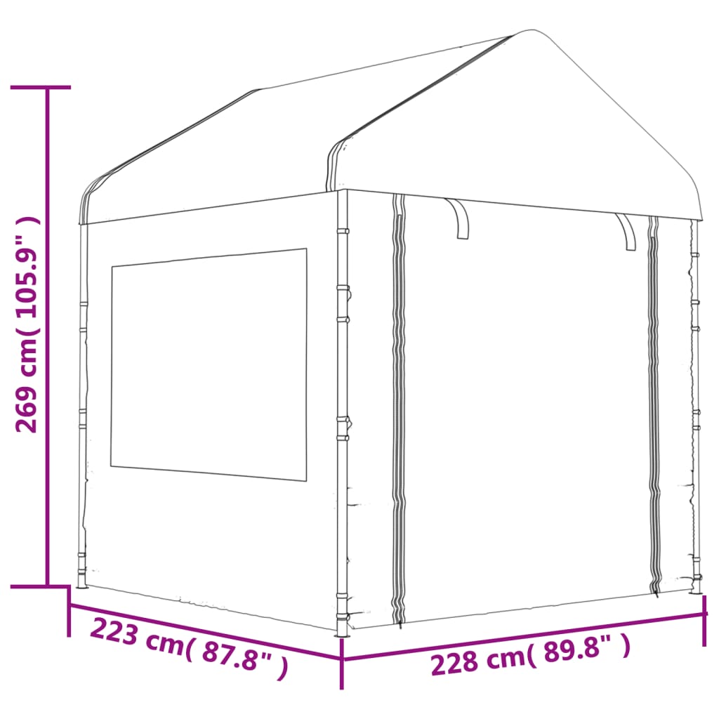 Foișor cu acoperiș, alb, 17,84x2,28x2,69 m, polietilenă