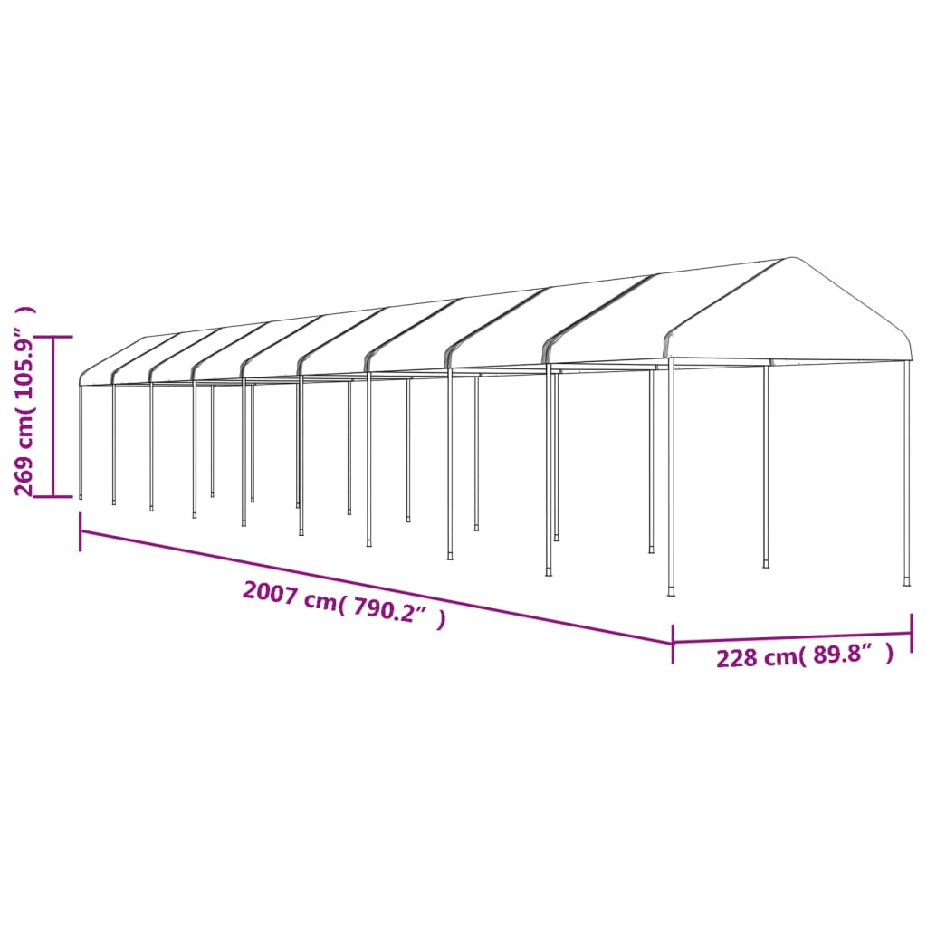 Foișor cu acoperiș, alb, 20,07x2,28x2,69 m, polietilenă