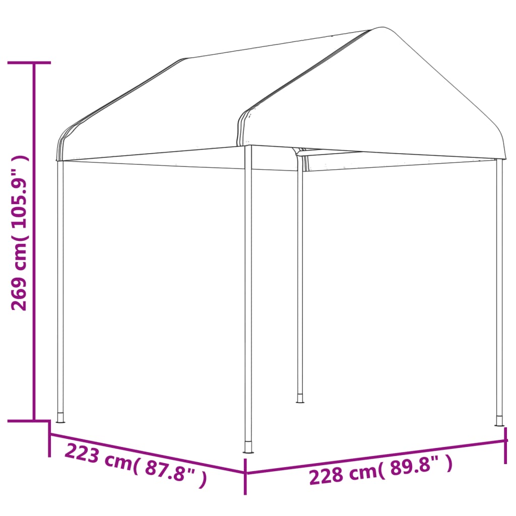 Foișor cu acoperiș, alb, 20,07x2,28x2,69 m, polietilenă