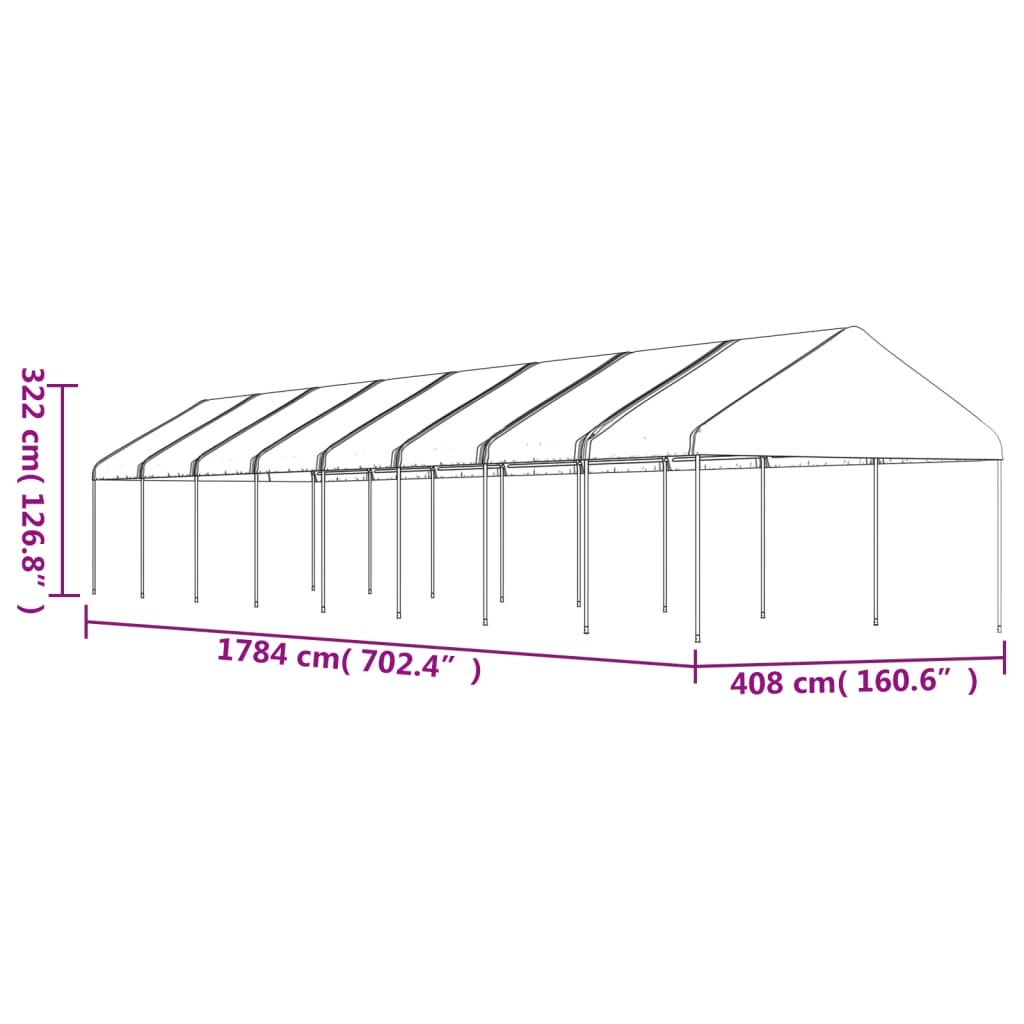 Foișor cu acoperiș, alb, 17,84x4,08x3,22 m, polietilenă
