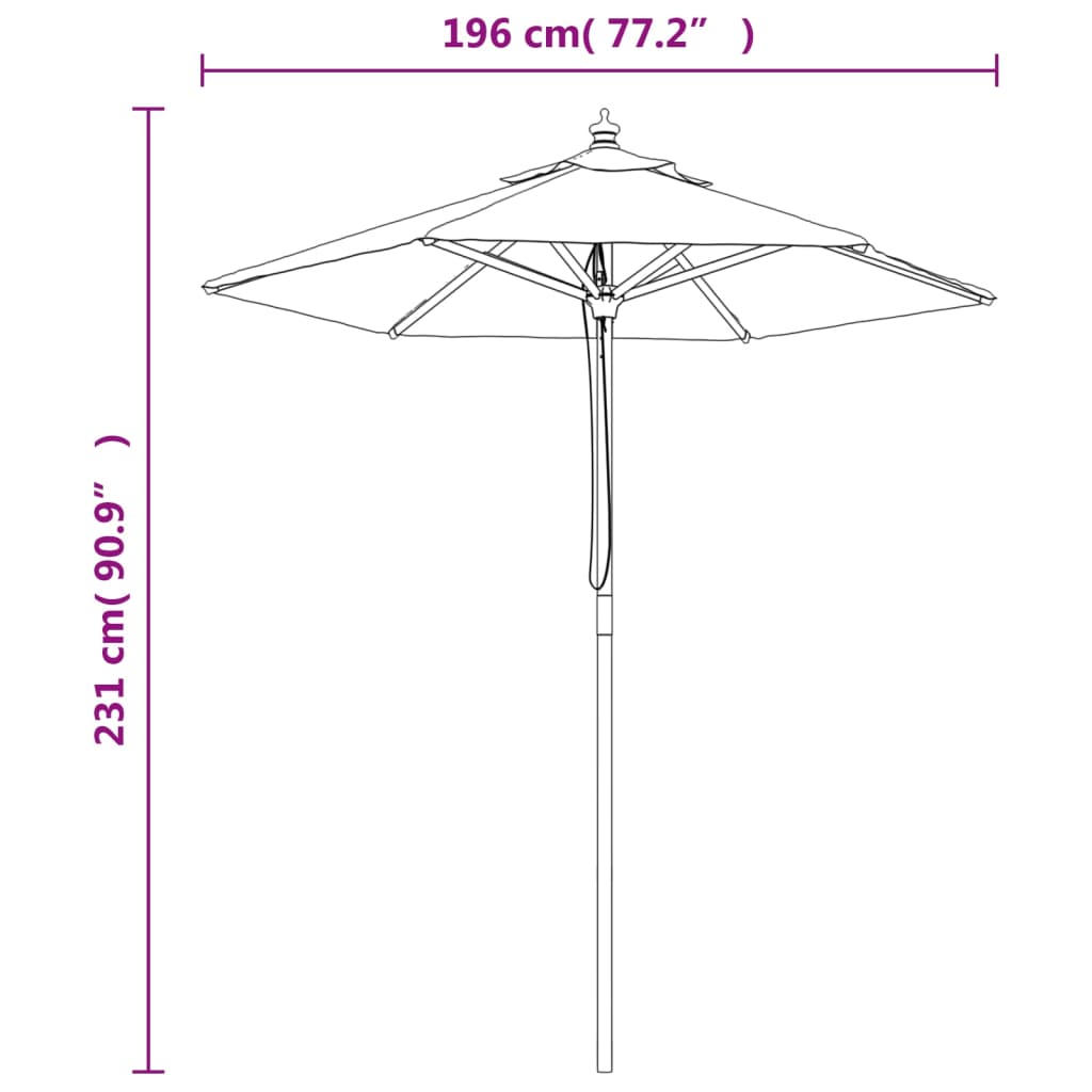 Umbrelă de soare de grădină stâlp din lemn nisipiu 196x231 cm