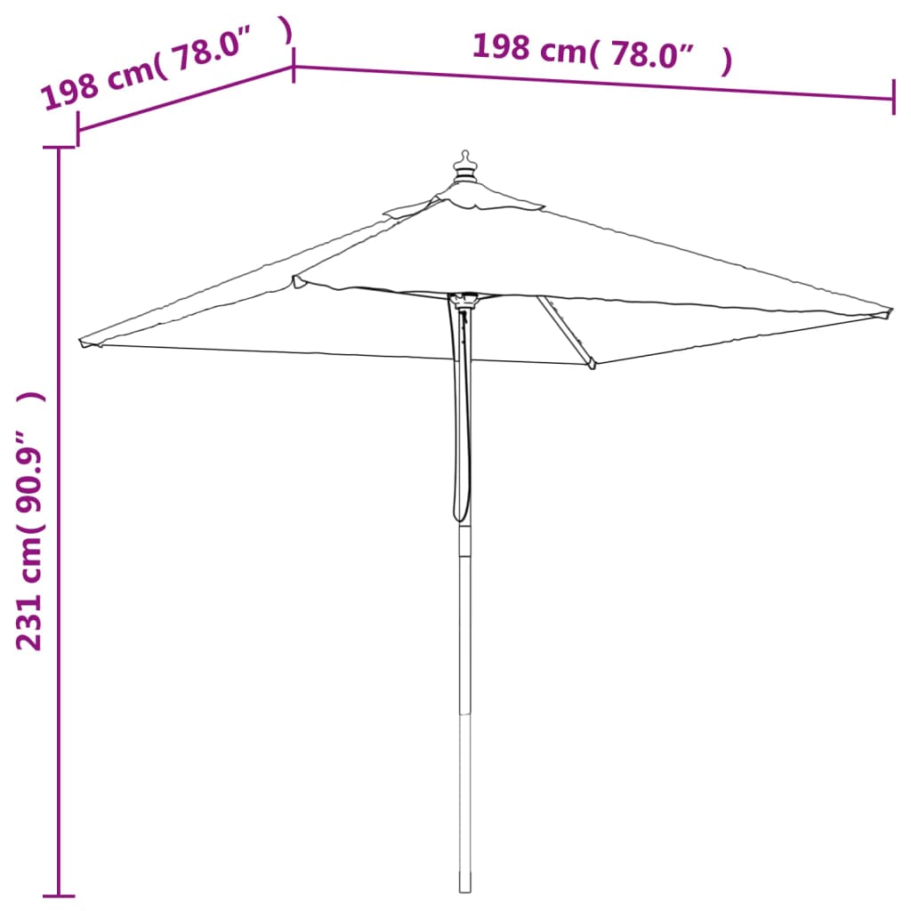 Umbrelă de grădină stâlp din lemn, albastru azur 198x198x231 cm