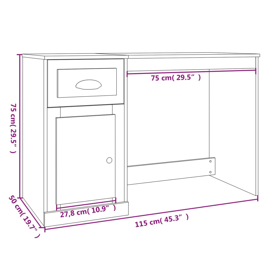 Birou cu sertare, stejar maro, 115x50x75 cm, lemn prelucrat