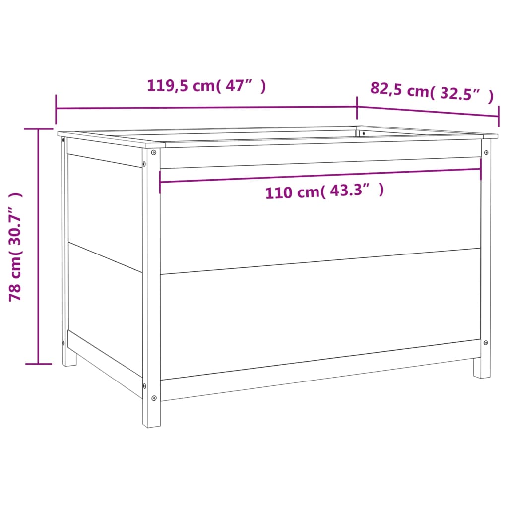 Strat înălțat de grădină negru 119,5x82,5x78 cm lemn masiv pin