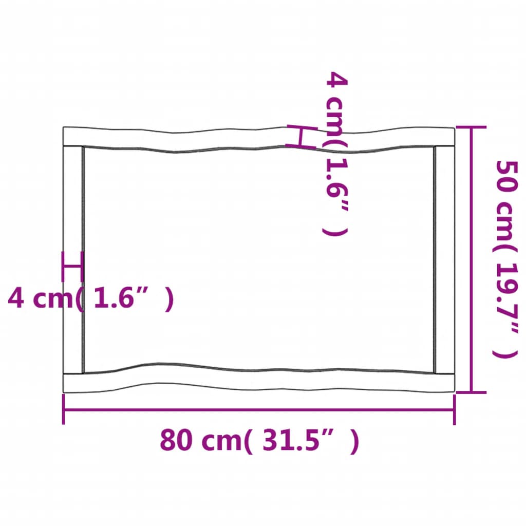 Blat masă 80x50x(2-4) cm lemn stejar netratat contur organic