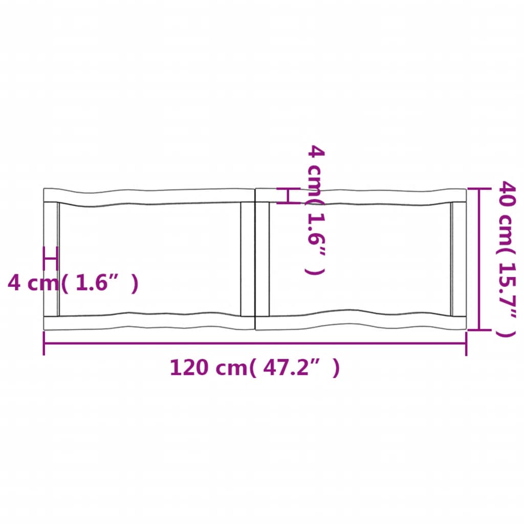 Blat masă 120x40x(2-6) cm lemn stejar netratat contur organic